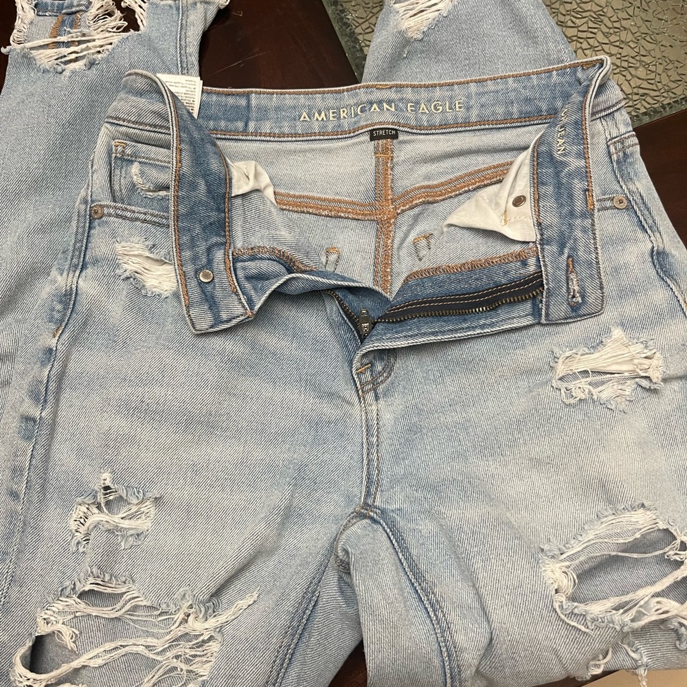 American Eagle Outfitters Light Blue High Rise Distressed Jeans